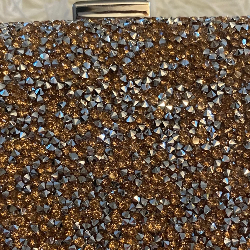 Gold Rhinestone Evening Clutch Bag Sparkly Formal Wedding Party Purse - Picture 11 of 11